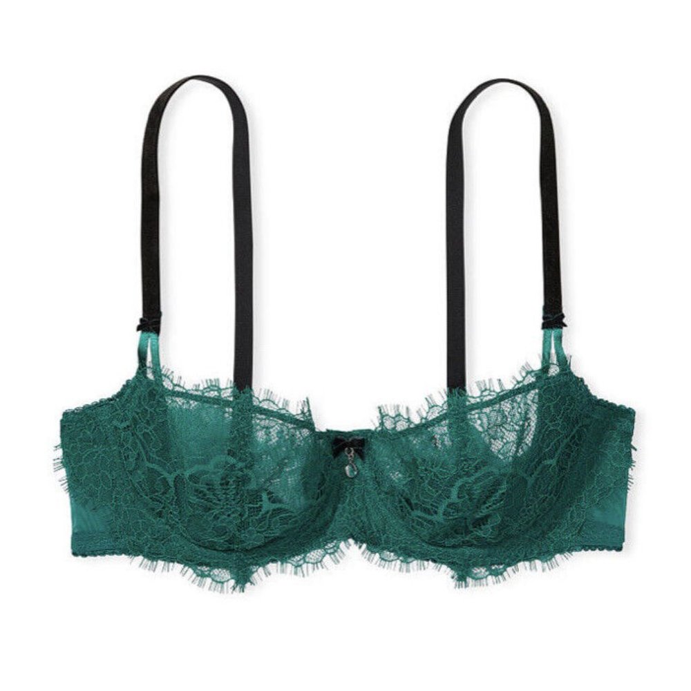 Dream Angels Wicked Unlined Lace & Velvet Balconette Bra - Green 34D